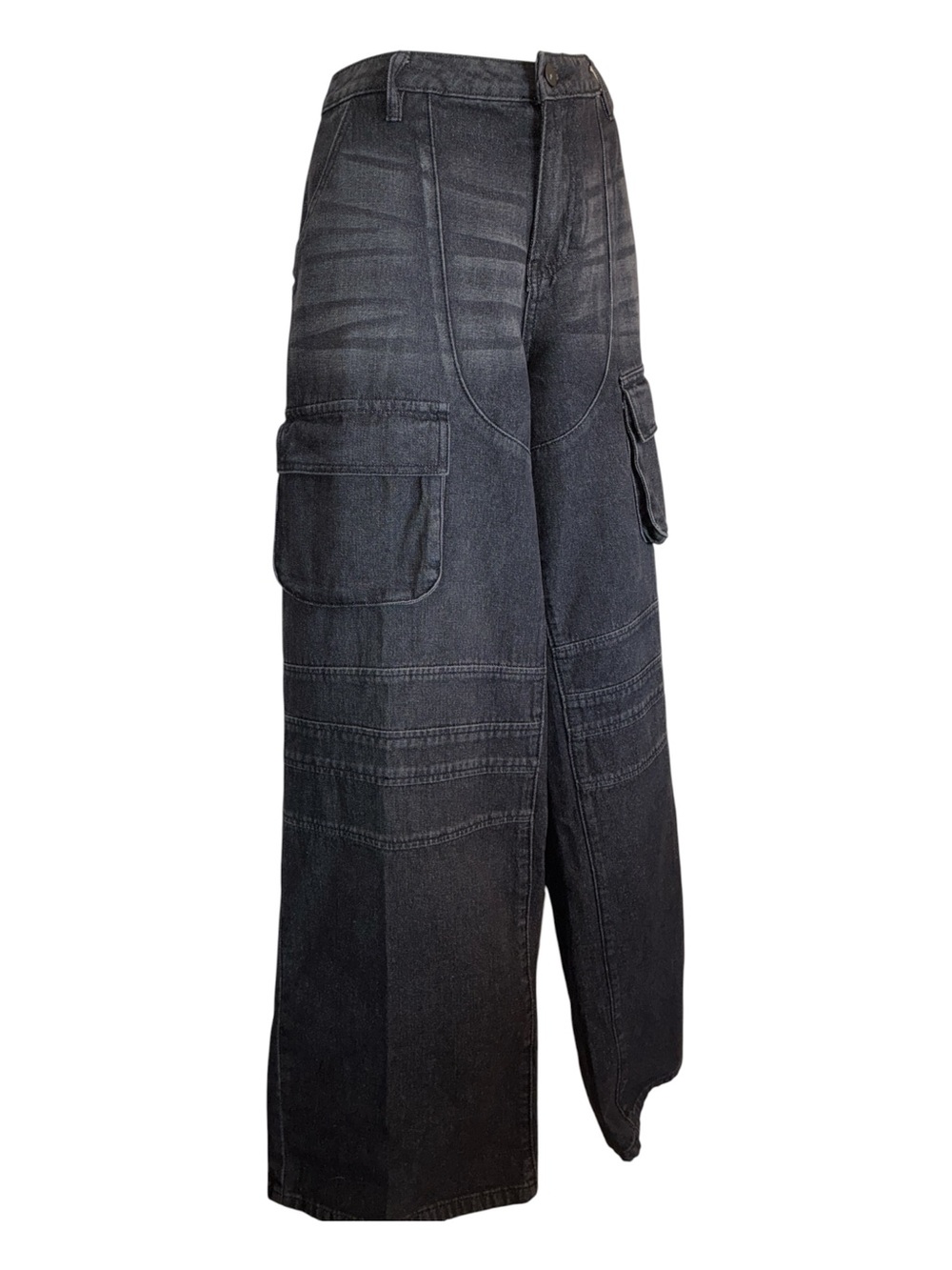 PTCL (Nordstrom) jeans, women 30 (12), Black Denim, wide leg, Cargo-Style. Euc